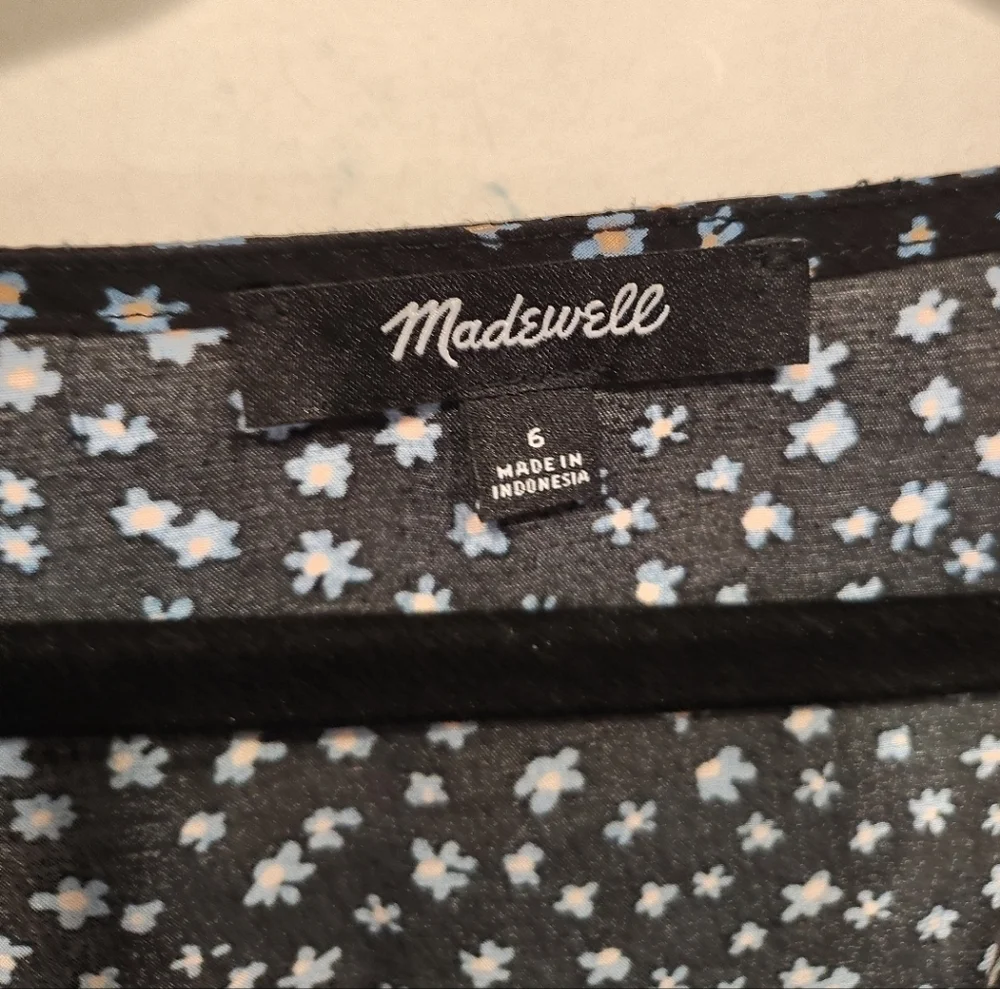 Madewell Women's Black Ditsy Floral Seamed Mini Dress 6 Square Neck Retro Party